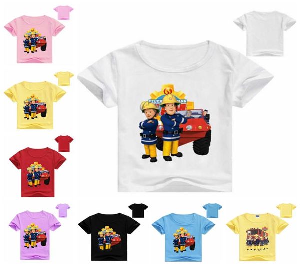 

2020 children summer 3d cartoon fireman sam print tshirt for boy girl short sleeve tee clothes kids t shirt costume rf55136100, Blue