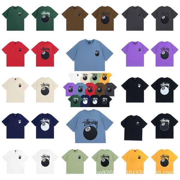 

men's and women's fashion t-shirt high street brand stussys the correct version of personalized print color 8 couple loose fitting, White