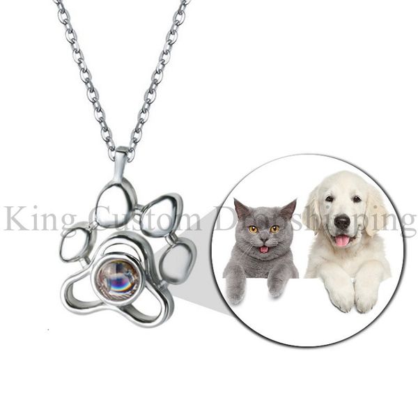 

pendant necklaces dog paw projection necklace custom po memory pet special gift is worth collecting birthday gifts 230704, Silver