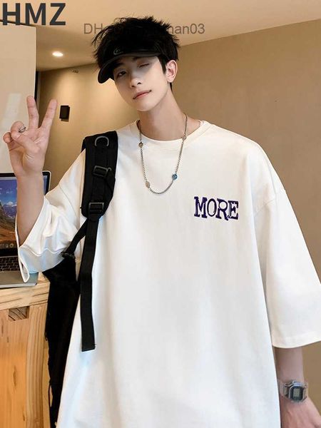 

men's t-shirts mens tshirts hmz summer oversized tshirts cotton korean streetwear casual letter print tees loose high street student da, White;black