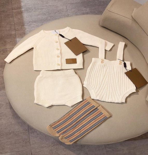 

spring autumn baby girl clothing set 03y infant knitted long sleeve bottom short sock 4pcs children cardigan girl clothes set2042304, White