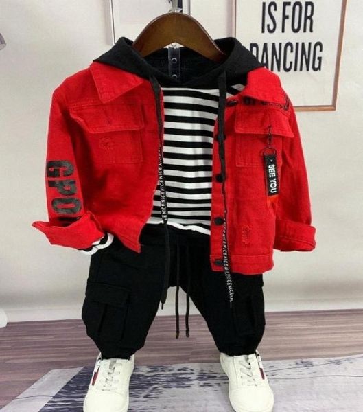 

kids children toddler boys clothing set baby boys denim jacket hoodie pants 3pcs outfit 26year kids clothes set wjrm6280105, White