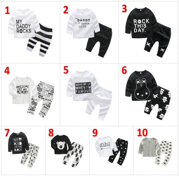 

ins baby boys clothes letter outfits children print triped leopard bear pants 2pcsset 2018 autumn boutique kids clothing set8726069, White