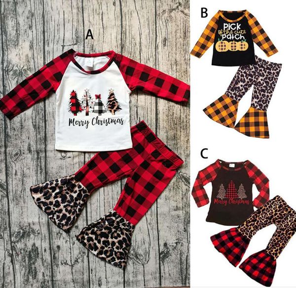 

christmas halloween kids clothing sets pumpkin print long sleeve plare plaid leopard pants 2pcssets infants outfits m27176649364, White