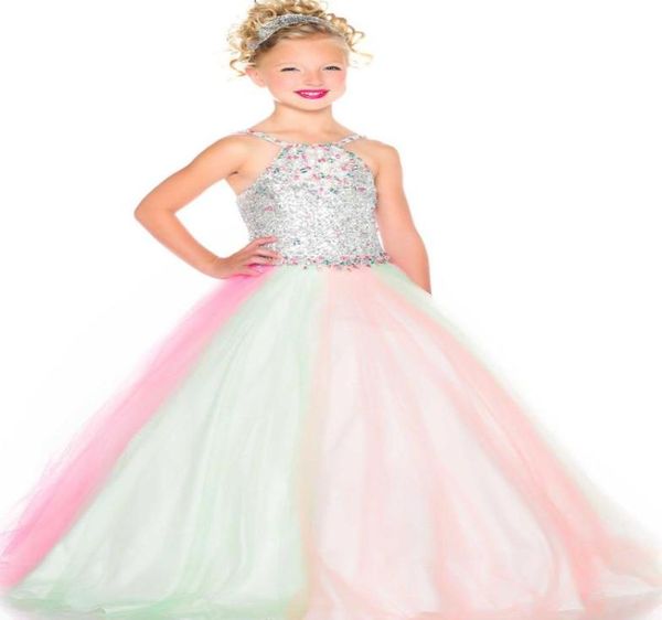 

bright rainbow tullesequins straps beads flower girl dresses girls039 pageant dresses birthday holidays dresses custom size 22445631, White;red