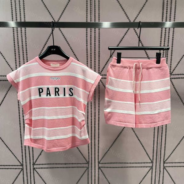 

23ss casual suit womens designer clothing women pants sets round neck color matching striped logo print knit vest drawstring shorts set wome, White