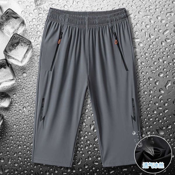 

nylon summer outdoor 7/7 pants men's ice silk shorts large sports quick dry elastic, White;black