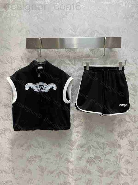 

women's tracksuits designer 23ss women tracksuit womens clothing print color matching sleeveless drawstring zipper coat elastic waist s, Gray