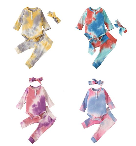 

autumn kids clothes article pit tie dyed clothing sets baby long sleeve romper pants headbands 3pcsset boutique child out6199323, White