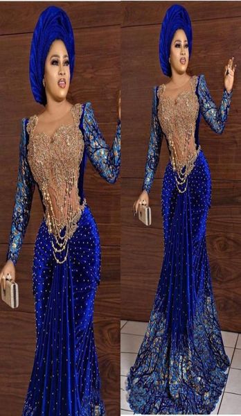 

2022 plus size arabic aso ebi luxurious mermiad prom dresses sheer neck velvet evening formal party second reception gowns dr1304444, Black