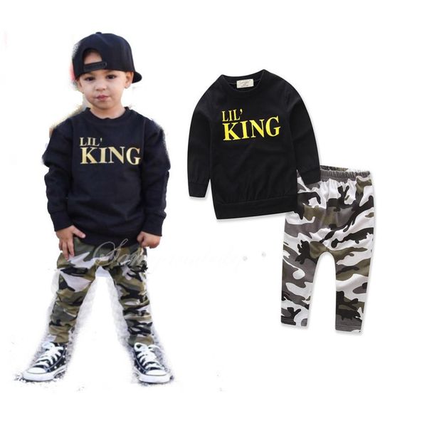 

new fashion twopiece short sleeve crew neck black tshirt letter pattern camouflage trousers boy snug 15t clothing sets 179064867908, White