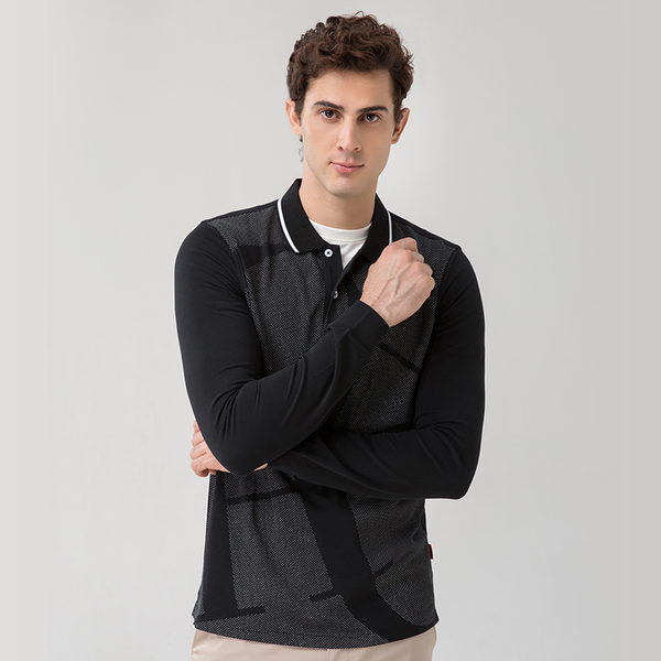 

fashionable, soft, breathable, sweat-absorbing, high-quality slim fitting long sleeved men's clothing, men's polo shirt, White;black
