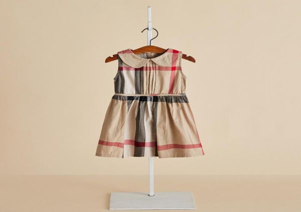 

summer girls dresses children cotton plaid clothing kids designer clothes fashion girl doll lapel vest pleated dress a71832975872, Red;yellow