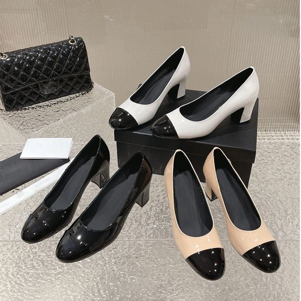 

luxury mary jane heels women's formal shoes designer sandals fashion leather dress casual chunky heel splicing mid heel black white kha