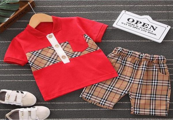

new boy girl clothing short sleeve plaid tshirt pants 2piece suit 14years kids clothes brand children coat trousers clothing se3725884, White