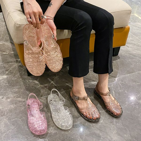 

slippers plastic sandal summer shoes promotion ladies casual flat hollow jelly beach sandalias de mujer 230703, Black