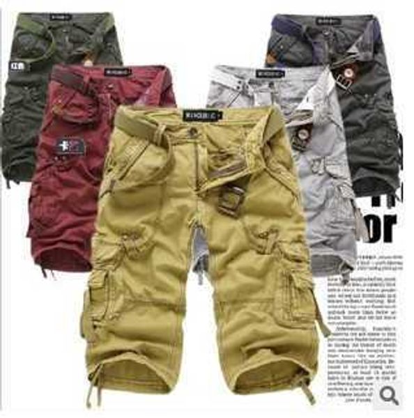 

men's loose large multi pocket work clothes cropped pants summer, White;black