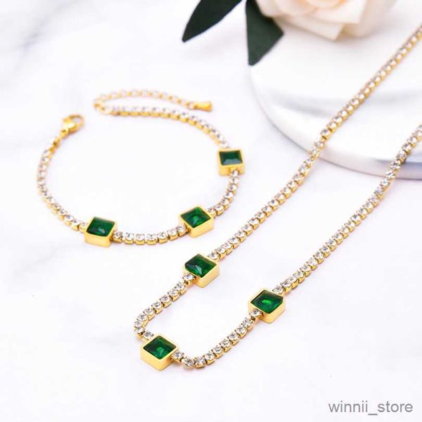 

charm bracelets stainless steel new fashion upscale jewelry full green charms chain choker necklaces bracelets for women r230704, Golden;silver