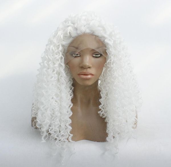 

fashion natural soft white color wig white kinky curly lace front wig glueless synthetic curly wig for women heat resistant4849498, Black