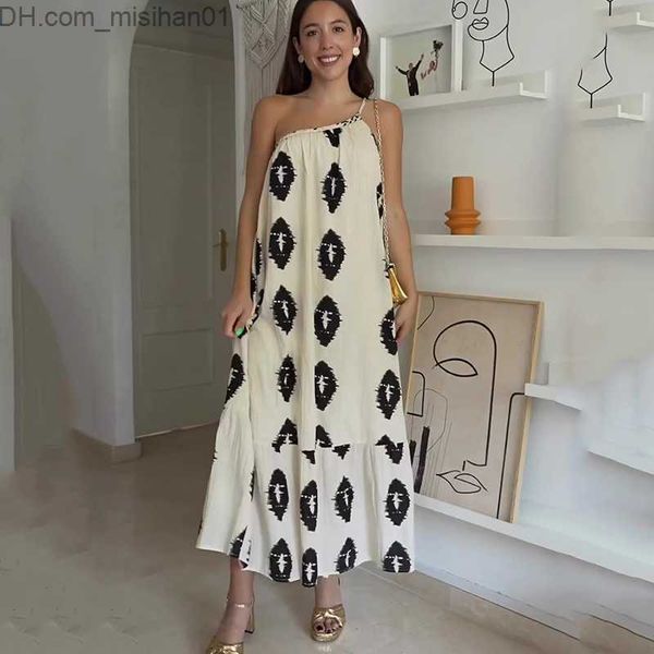 

casual dresses basic casual dresses summer women fashion asymmetrical print dress female one shoulder sleeveless party 230627 z230704, Black;gray