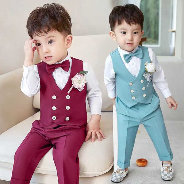 

suits children's spring autumn vest suits set boys birthday party host wedding performance costume kids waistcoat pants bowtie clothesh, Black
