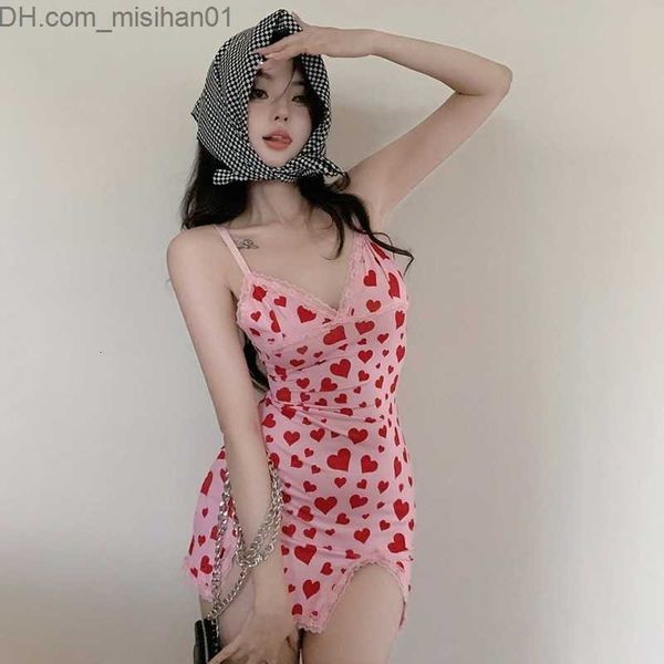 

casual dresses basic casual dresses women sweet low cut heart pattern suspender dress y2k korean hip backless summer 230627 z230704, Black;gray