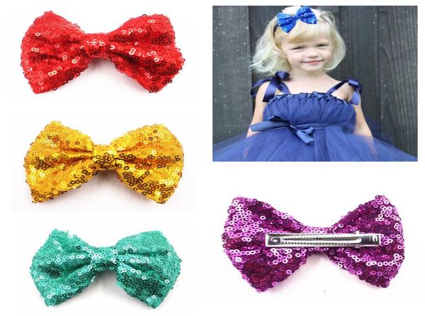 

4 inch children sequins hairbowbaby girl hair bows with clip kids hairpin hair accessories hair clip 15color2437664, Slivery;white