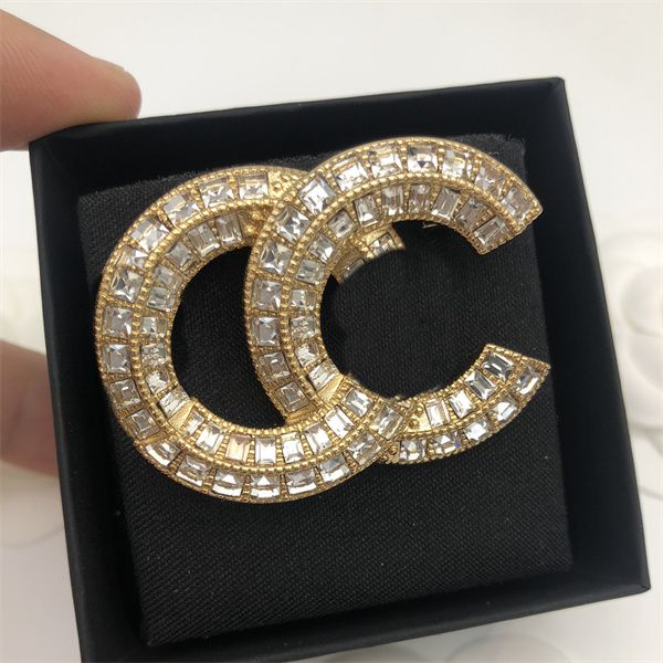 

simple double letter ccity pins women luxury designer gold brooches brand logo crystal pearl brooch men suit pin jewelry accessories 577, Gray