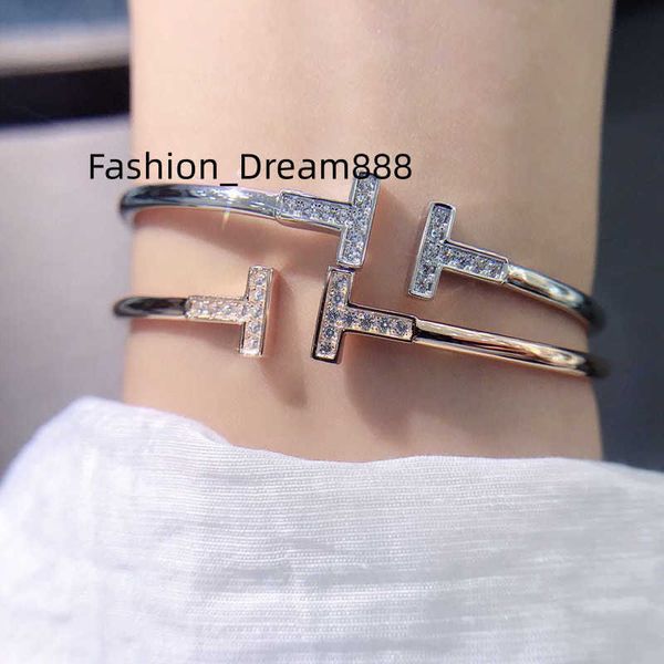 

korean version double t letter opening micro diamond bracelet unique design bracelets jewelry accessories xb068, Golden;silver