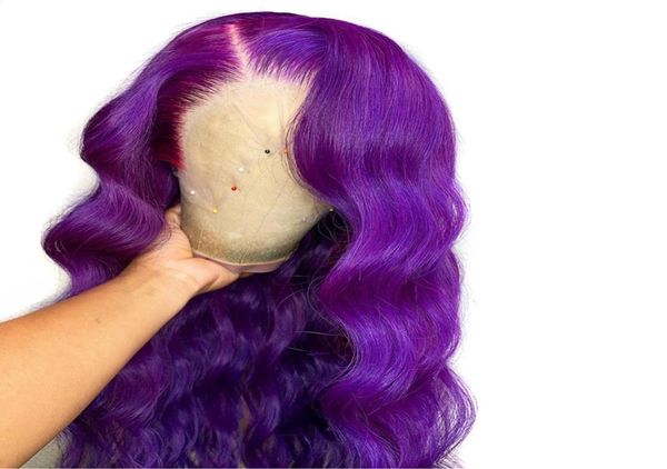 

fashion long body wave hair purple lace front wig side part synthetic wigs for women heat resistant glueless wig 150 density3302994, Black