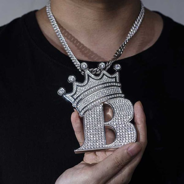 

big size iced out 925 sterling silver necklace cz personalized jewelry custom crown letter hip hop pendant