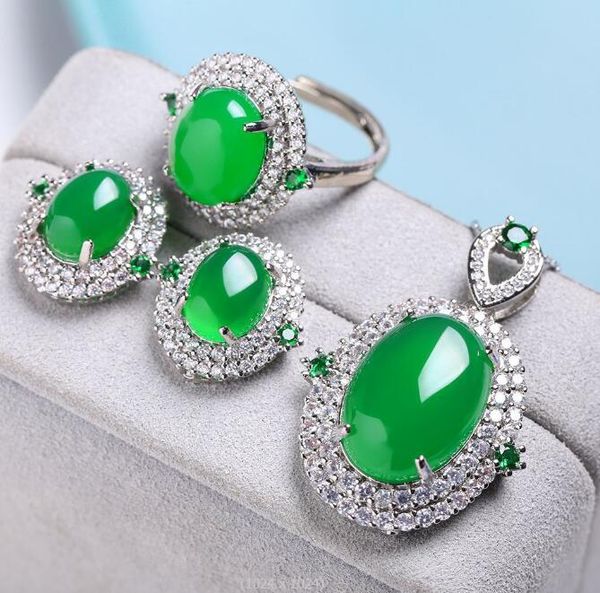 

luxury inlaid crystal chalcedony pendant necklace ring earrings set 3 piece jewelry set, Black