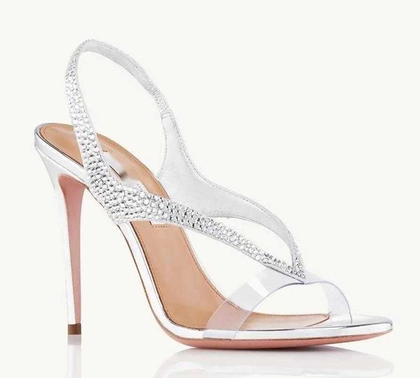 

pvc designers womens sandals izzy plexi sandal heels crysta buckle party wedding dress shoes heel back strap leather sole sandal 35-43, Black