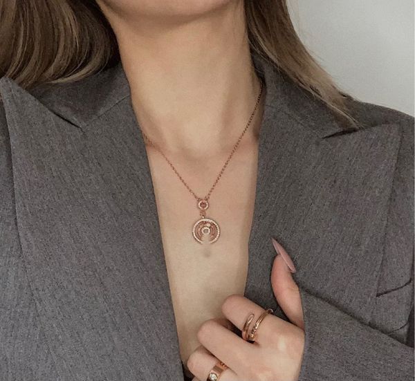 

designer women's three color necklace circle pendant classic choker steel jewelry gift, Silver
