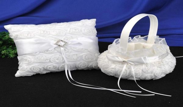 

wedding supplies ring pillow girl039s flower baskets sets wedding party white 3d roses lace ceremony petal storage5597447