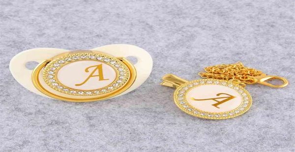 

golden initial letter baby pacifier with chain clip luxury sucette bebe bpa white chupete for 018 months 2104078790566