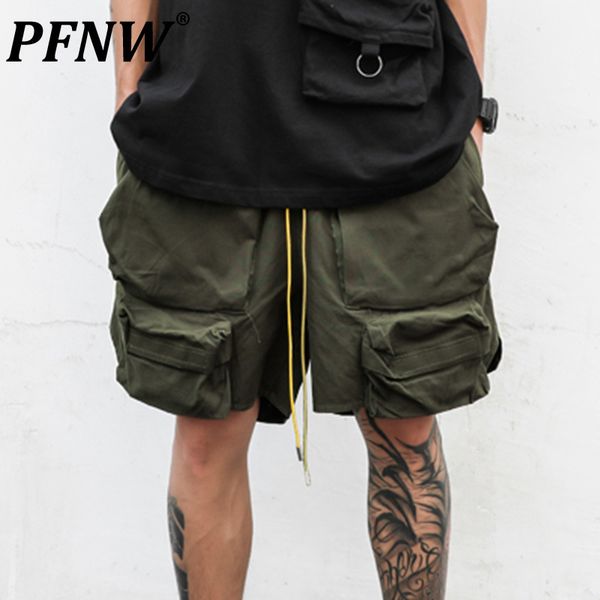 

men's shorts pfnw spring summer fashion darkwear drawstring safari style functional pockets loose casual cargo pants 12a7685 230703, White;black