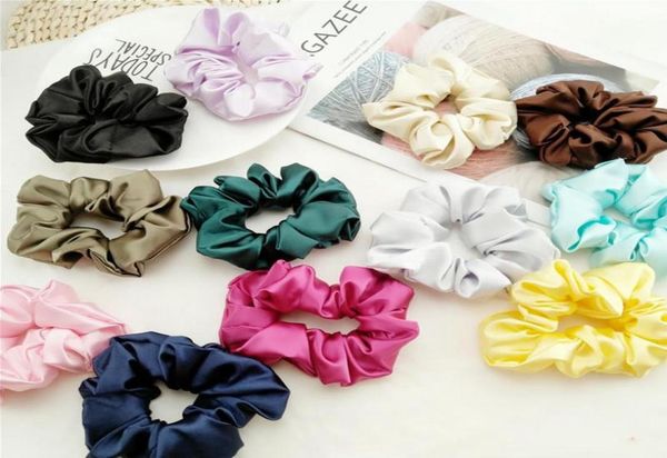 

women hair scrunchies faux silk solid headbands girls hair tie ropes ponytail holder scrunchy hair accessories 12 colors8733519, Slivery;white