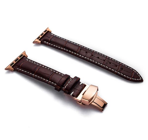 

brown strap brown white line alternative iwatch1 2 3 4 5th generation apple watch strap new leather butterfly buckle apple strap u7168343, Black;brown