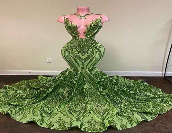 

sparkly sequin olive green mermaid african prom dresses 2020 black girls long graduation dress plus size formal evening gowns5503259
