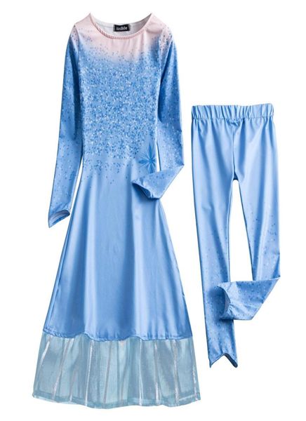 

dress girls printed snow queen lace dresses pants snowflake suits cosplay party costume1298033, Blue