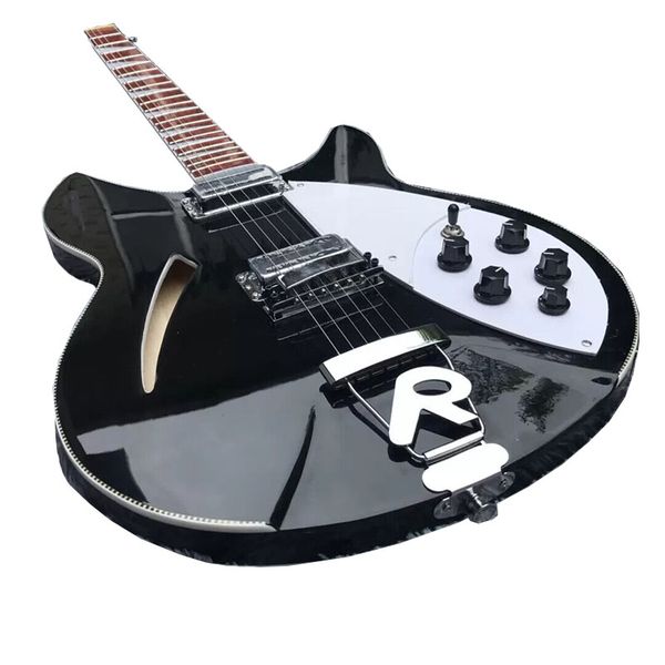 

factory customize new the grand semi hollow body rick black electric guitar,