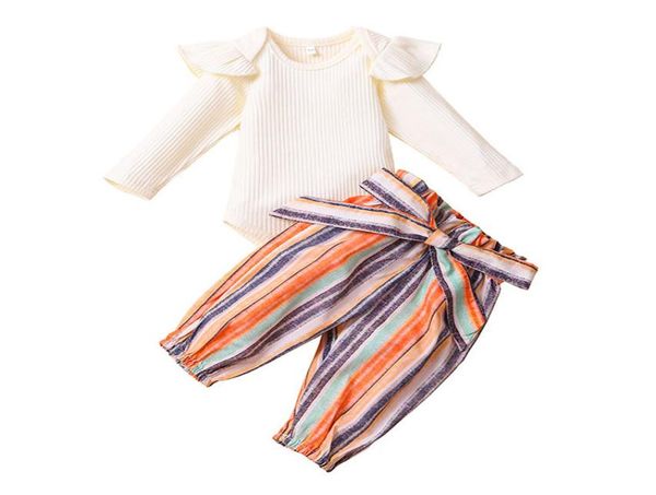 

infant baby striped outfits kids girls solid ruffle rompers onesies kids casual clothing girls floral pants toddler baby clothes 06578749, White