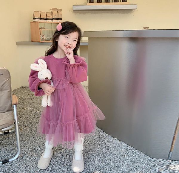 

winter new children039s temperament mosaic fairy mesh plush dress4411503, Red;yellow