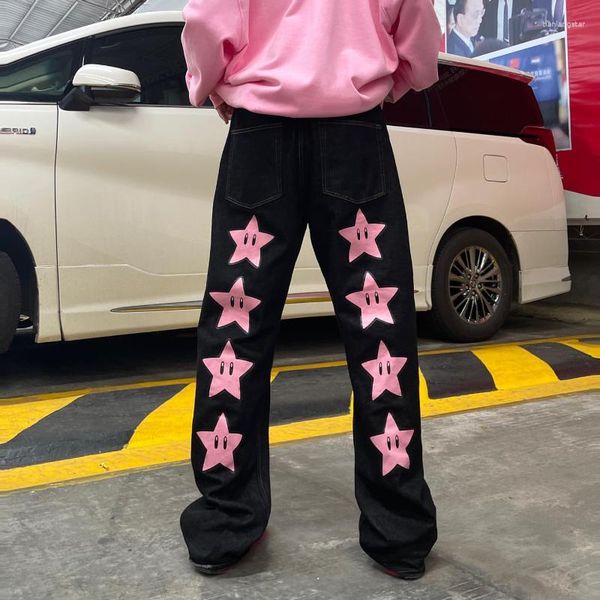 

men's jeans luxury designer y2k baggy harajuku hip hop print black denim streetwear fashion rock punk wide leg unisex, Blue