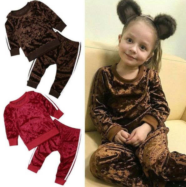 

kids girls boys velvet clothes long sleeve pullovers pants 2pcs outfits sets autumn winter casual clothing for 14t6149819, White