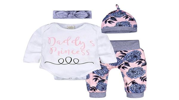 

4pcs newborn baby girls boys clothes cotton long sleeve romper pants hat headband toddler infant outfits clothes set281o7604056, White
