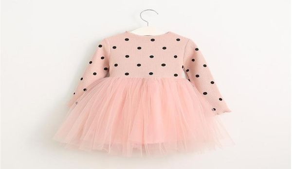 

2020 new autumn girls knitted tutu dress kids polka dots fall winter long sleeve sweater dresses children tulle stitching dress bl2755259, Red;yellow