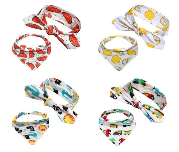 

set2pcs baby infant triangle bandana cartoon bib burp cloths pure cotton double layer bibs bandanas scarf with headbands ksf208575399