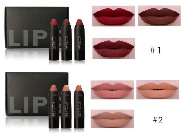 

brand nude red lipstick cosmetics waterproof makeup batom lips matte pencils kits 3pcs matte lipstick makeup sets2201344